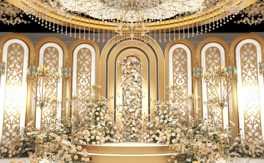 红河香槟色调婚礼堂效果展示